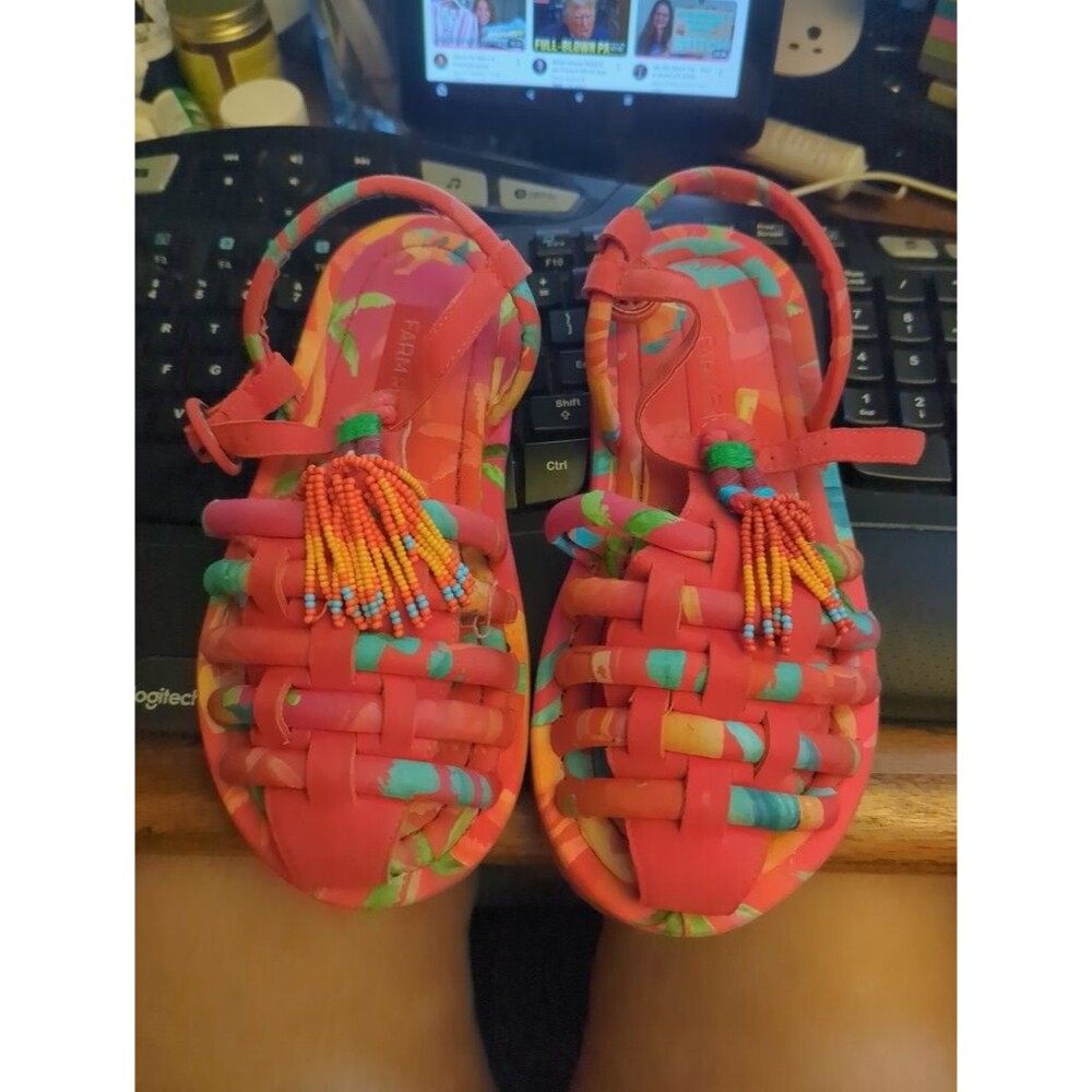Farm Rio Colorful Beaded Tassel Woven Sandals